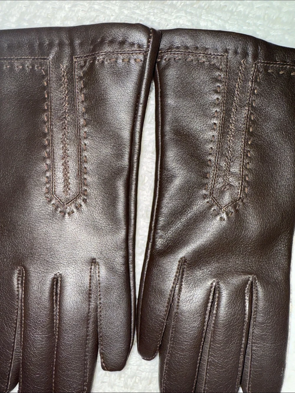 Women's Dark Brown Leather Dress Gloves - Classic Stitch Detail